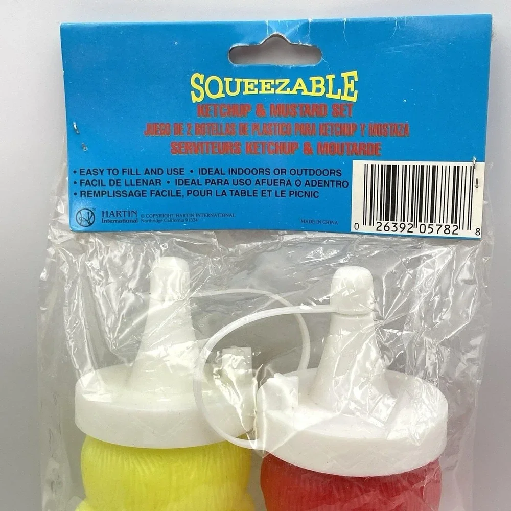 Vintage 1990s Hartin Squeezable Ketchup Mustard Set‎ Novelty Figure Bottles NIP